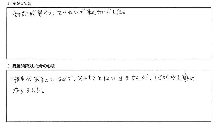 対応が早くて、丁寧で親切でした